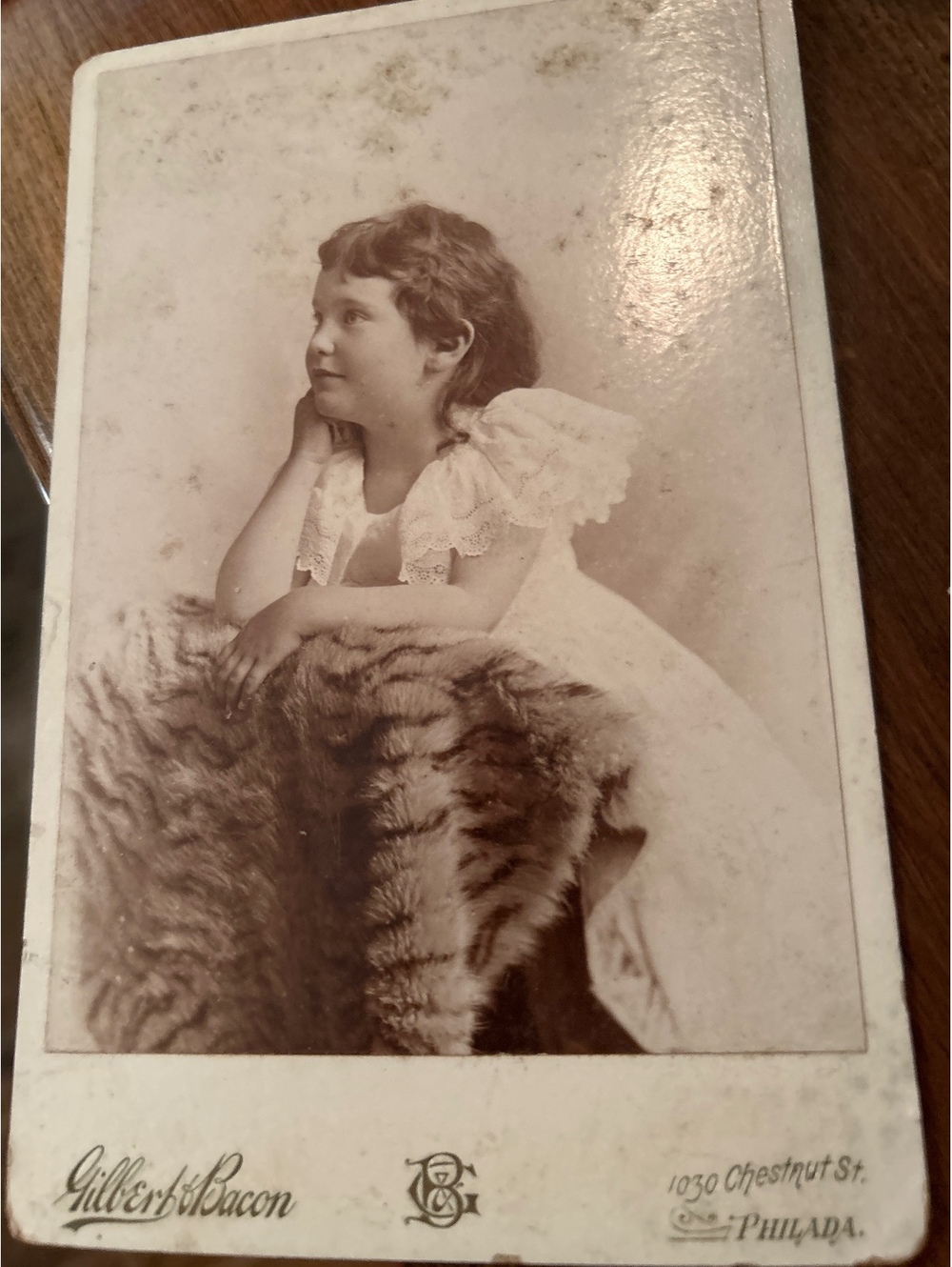 Vintage Gilbert & Bacon Cabinet Photo of Young Girl in White Dress